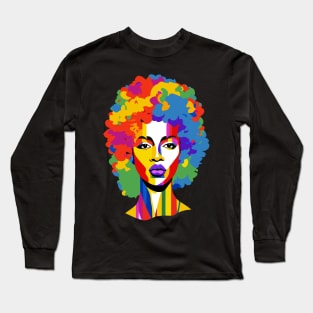 Colorful Afro Woman Pop Art Long Sleeve T-Shirt